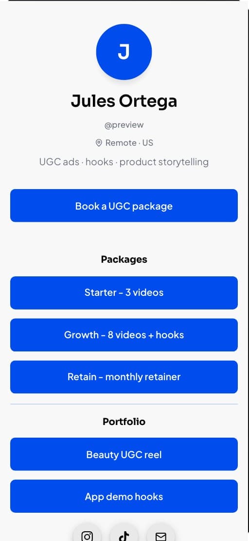 UGC Creator bio link template preview