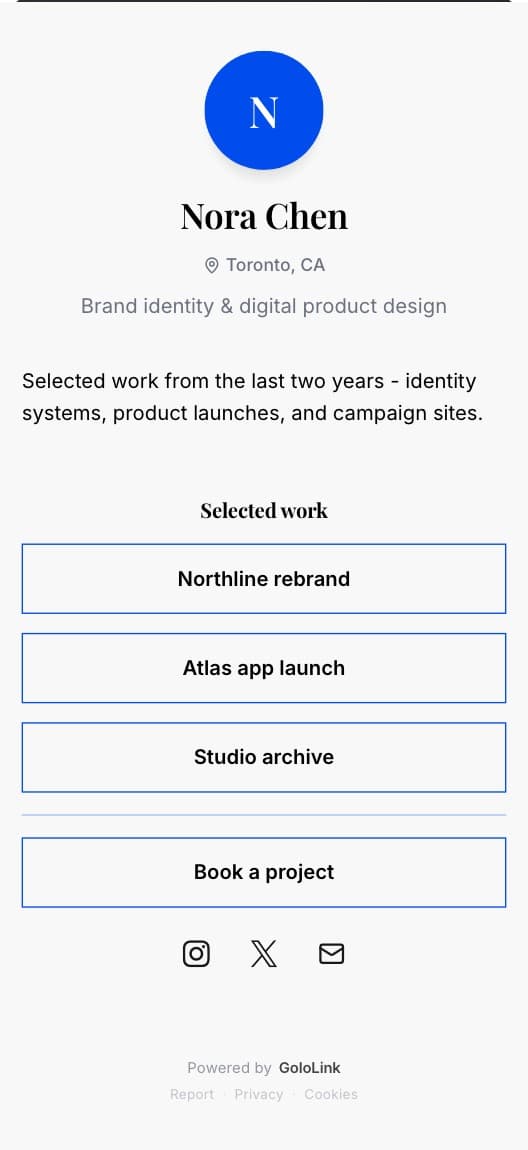 Creator Portfolio bio link template preview