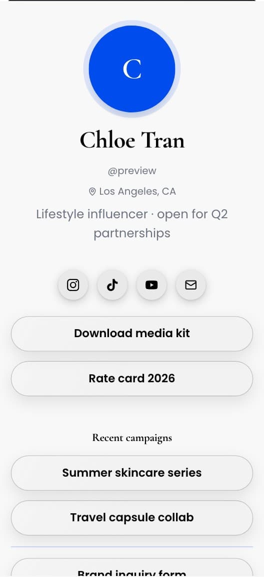 Brand Collab Hub bio link template preview